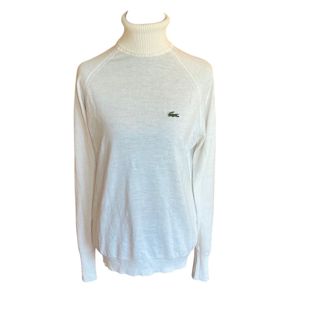 Vintage Izod Lacoste White Turtleneck Sweater Orlon Acrylic  Medium